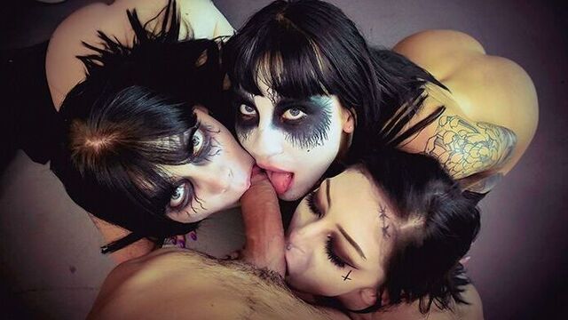 BFFS - Intense Halloween Orgy With 3 Tattooed Teens