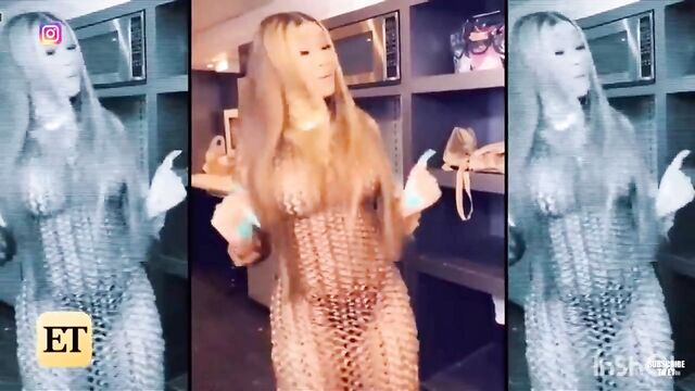 Cardi B plays in Golden fishnets