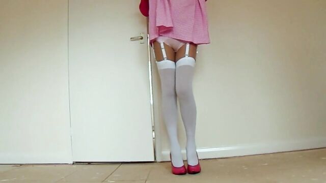 Gingham School Dress With White Stockings