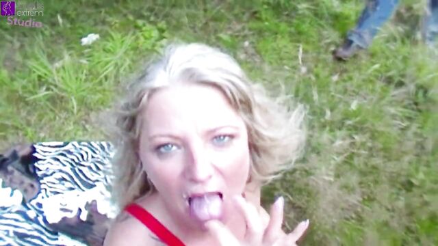 Resting Place Slut swallows public cum and piss! More public is not possible! Everyone can piss and cumshot in my mouth!