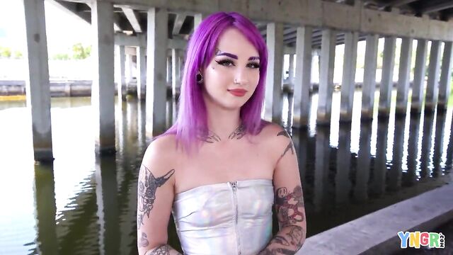 YNGR - Hot Inked Purple Hair Punk Teen Gets Banged