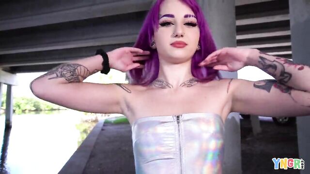 YNGR - Hot Inked Purple Hair Punk Teen Gets Banged