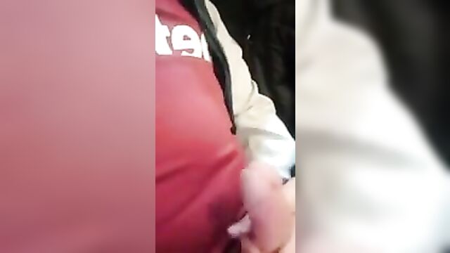 British chav slut housewife gives a handjob on a bus