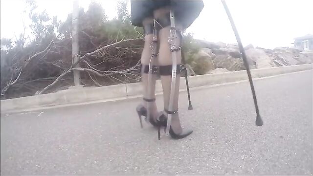 Hot mature wife leg braces and crutches