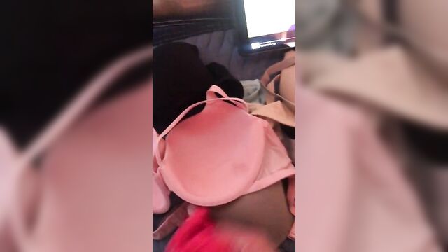 Jerking off with panties and bras