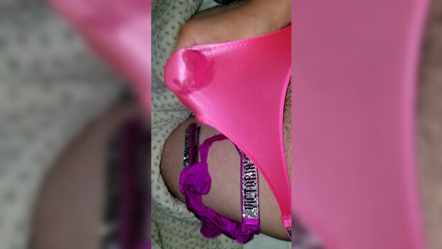 Pumping cum through a brand new Victoria secret satin thong