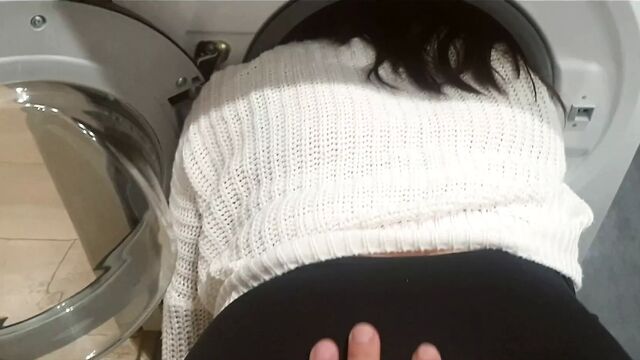 Russian Stepmom Stuck In Washing Machine Fucked With Beer Bottle, Fingered, Fucked And Finished In Mouth.