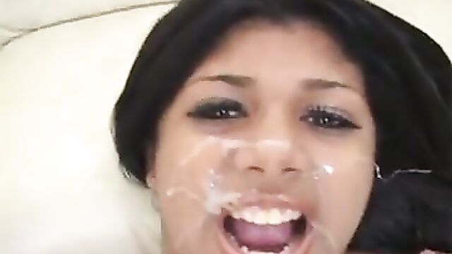 Mega busty ebony girl fuck and eating cum.