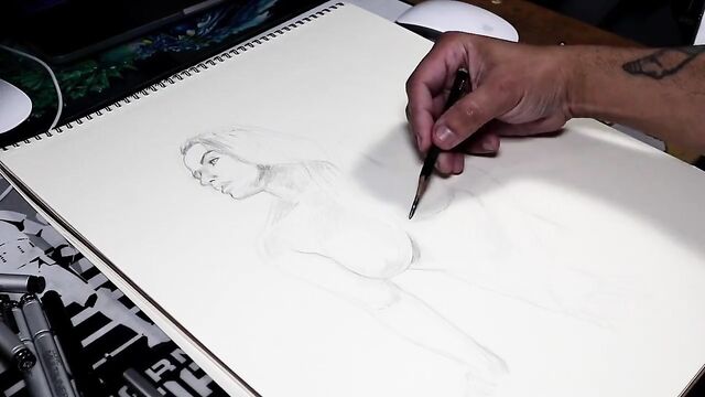 Step Mom’s Nude Body Drawing - Pencil Art