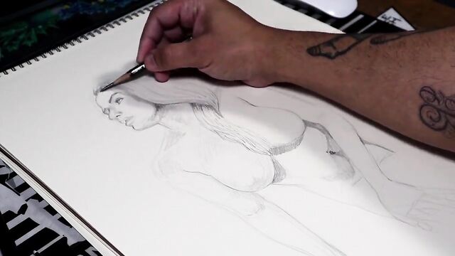 Step Mom’s Nude Body Drawing - Pencil Art