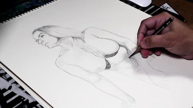 Step Mom’s Nude Body Drawing - Pencil Art