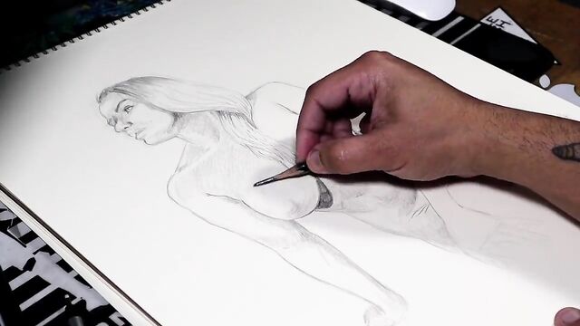 Step Mom’s Nude Body Drawing - Pencil Art