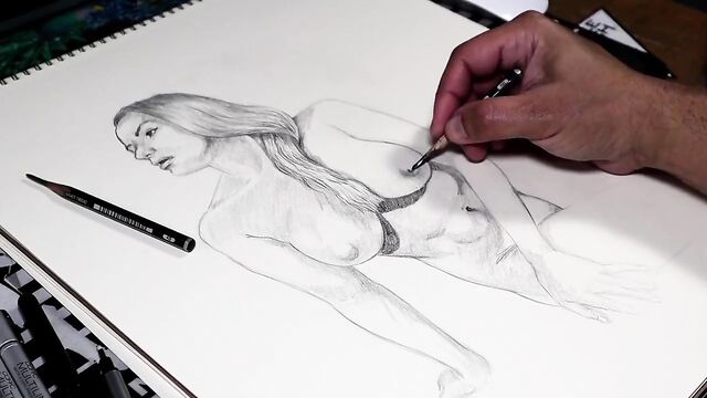 Step Mom’s Nude Body Drawing - Pencil Art