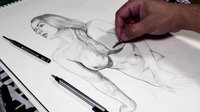 Step Mom’s Nude Body Drawing - Pencil Art