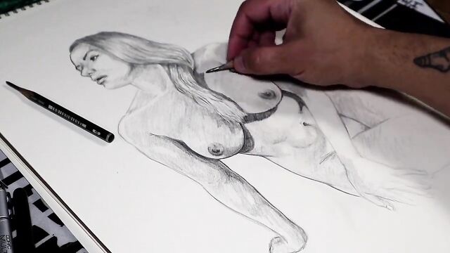 Step Mom’s Nude Body Drawing - Pencil Art