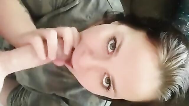 blowjob from a green-eyed beauty