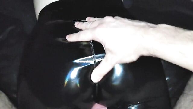 Cum on ass in vinyl leggings