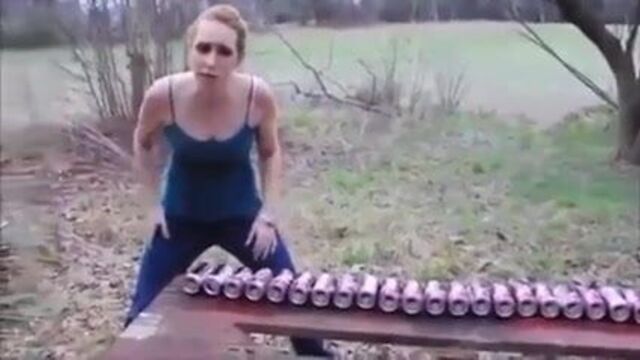 Girl Tries To Smash Cans With Her Breast And Fails