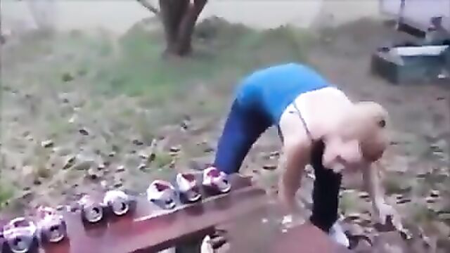 Girl Tries To Smash Cans With Her Breast And Fails