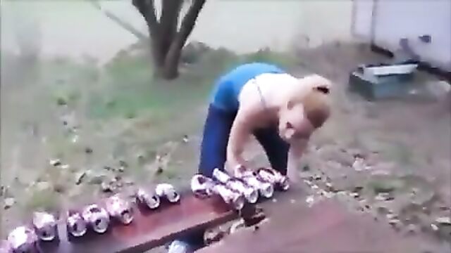 Girl Tries To Smash Cans With Her Breast And Fails