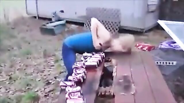 Girl Tries To Smash Cans With Her Breast And Fails