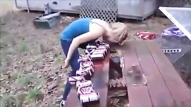 Girl Tries To Smash Cans With Her Breast And Fails