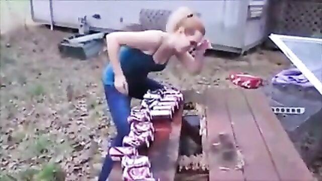 Girl Tries To Smash Cans With Her Breast And Fails