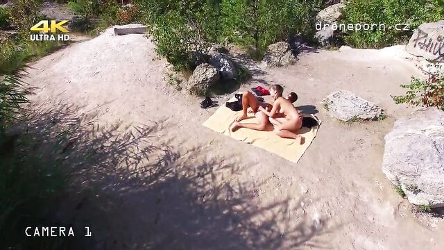 Nude beach sex, voyeurs video taken by a drone