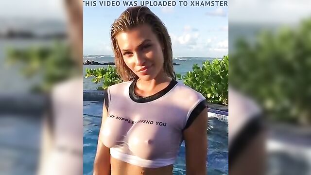 Samantha Hoopes showing off her big breasts in a wet t-shirt