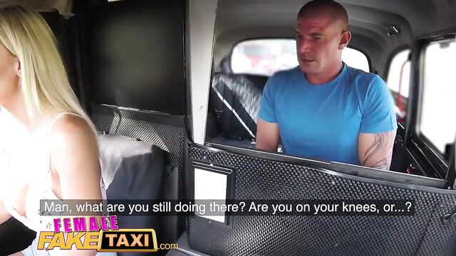 Female Fake Taxi Passenger obsessed by busty blonde drivers