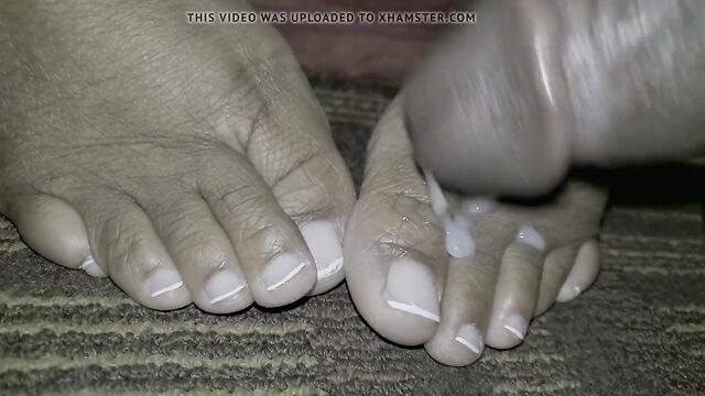 Fat ebony toes with french pedi