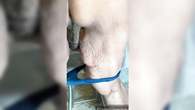 Wearing panties, going to a new home & pissing with hairy pussy