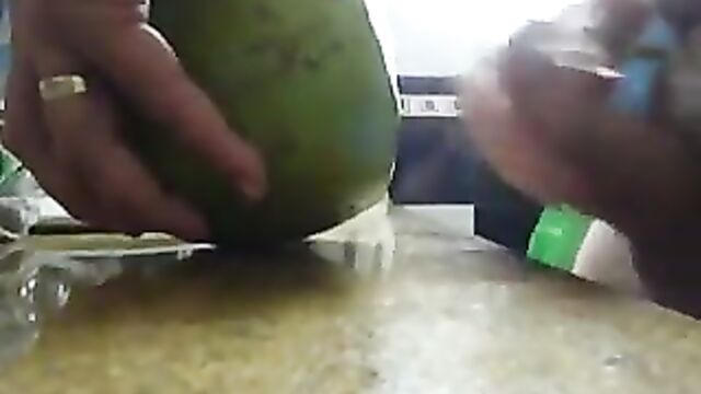 Wanking, fucking, spunking, jizzing a coconut!!