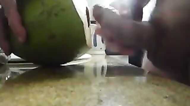 Wanking, fucking, spunking, jizzing a coconut!!