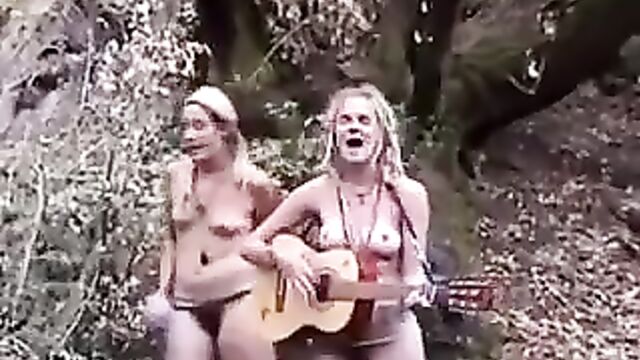 Hairy nude hippie girls are singing