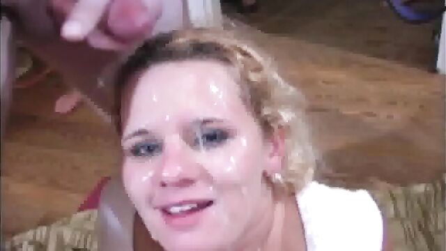 Young blonde covered in cum