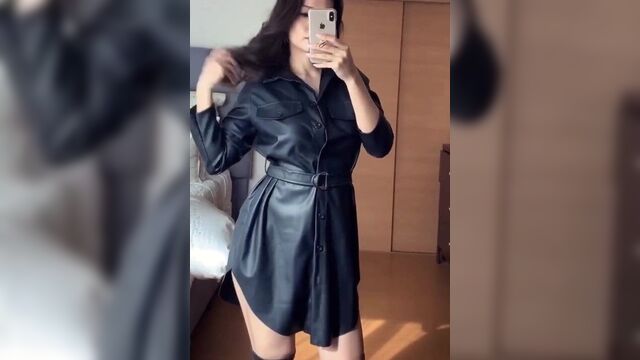 Leather shirt dress and overknee boots