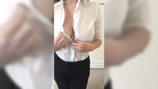 huge tits rh3tt4l strips out of a white blouse