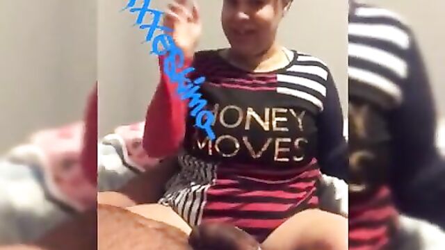 Ebony on phone to babyfather whilst sucking dick