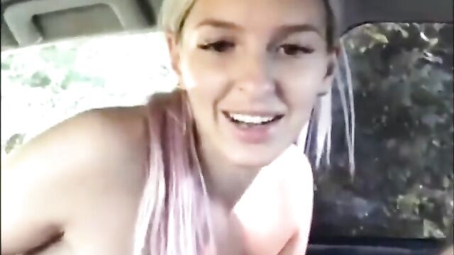 Hot sex in the car after college. Creampie