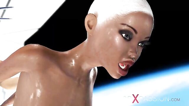 Super sexy android dickgirl fucks a hot ebony on a spaceship