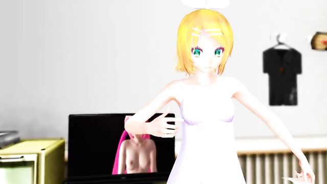 (MMD) Kagamine Rin strips butt-naked for her horny brother!