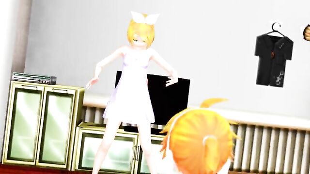 (MMD) Kagamine Rin strips butt-naked for her horny brother!