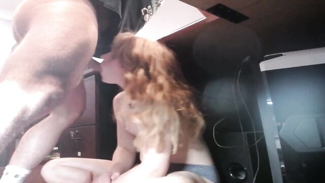 Amateur Redhead Cute Blowjob Under Desk with Facial