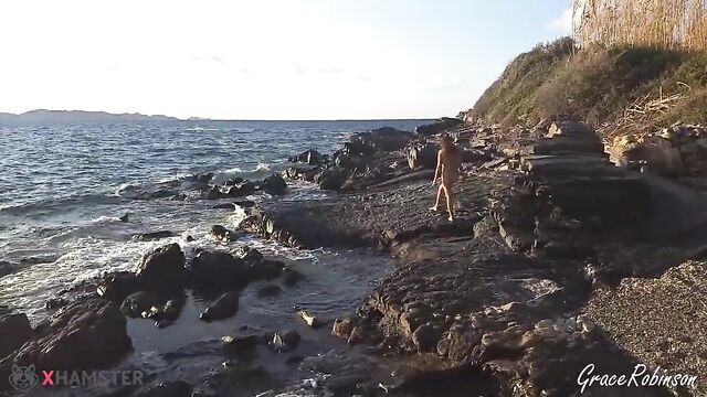 Wife gives handjob and walks off with her body full of Cum to watch the sunset at the beach
