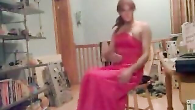 Crossdressing in a sexy red prom dress