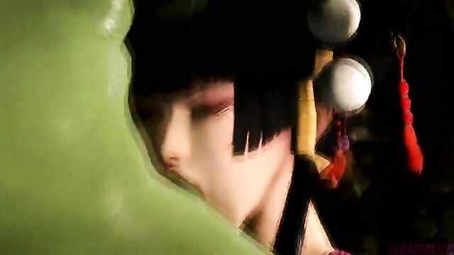 Nyotengu getting dominated by a futa orc