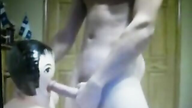 young guy fucks a blow up doll in the mouth on cam