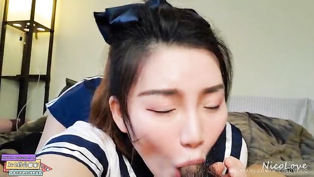 Asian Student Giving Passionate Blowjob and Cum in Mouth - NicoLove