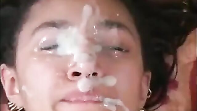 Cute black girl covered in cum